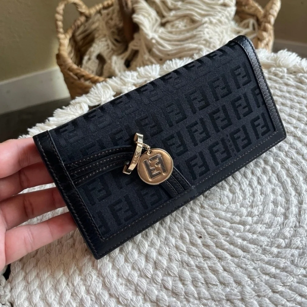 🖤▪️Fendi ▪️ Zucca Long black canvas and leather trimmed long Wallet ✨️